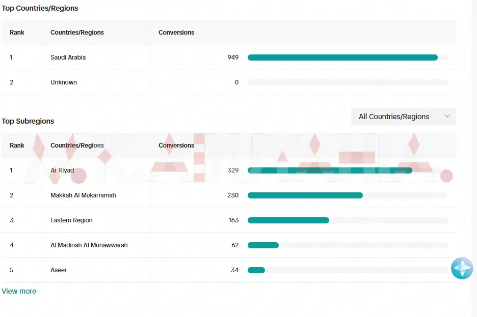 4.89× ROAS TikTok Ads Sales Campaign — Saudi Arabia (regional breakdown: Riyadh 329, Makkah 230, Eastern Region 163)